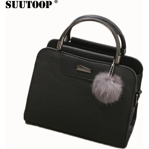 Fashion women leather tote bag women fashion designer handbags high quality ladies bags vintage crossbody bags with fur ball