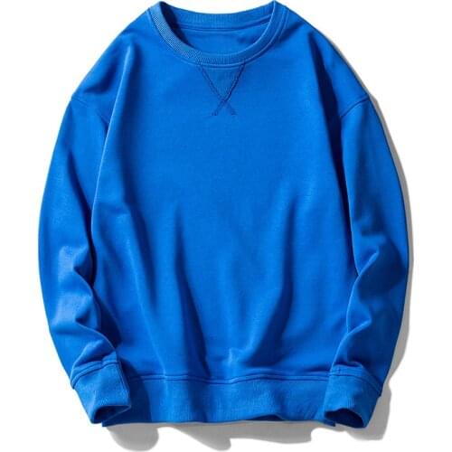 Men Winter Round Neck Solid Color Cotton Sweatshirts Simple Casual Elastic Cuff Sweatshirts Men