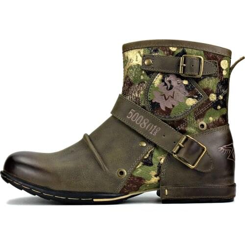 2021 OTTO ZONE New England Western Boots Genuine Leather Mens Motorcycle Boots Ankle Boots Mens Casual Boots 5008-1-G