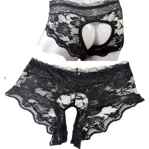 Sissy Mens Lingerie Lace Open Butt Boxer Briefs Crotchless Underwear Panties
