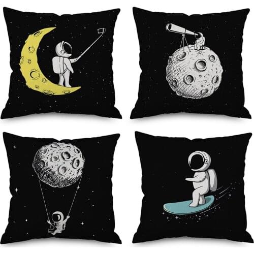 Space Throw Pillow Covers Universe Planet Image Cotton Linen Cushion Cover Square Accent Pillow Case 18X18 Inch 4 PCS No Filler