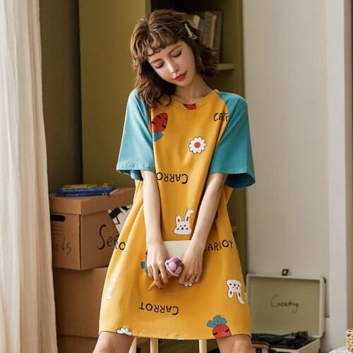 SLPBELY Women Nightdress Nightgown Lovely Summer Cute Cartoon Short Sleeve Girl Kawaii Homewear Nighgskrit Nightclothes