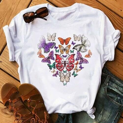New Butterfly Heart Print T Shirt Fashion Women T Shirt Female Harajuku Cute Graphic Tee Shirt Women Summer Short Sleeve T-shirt