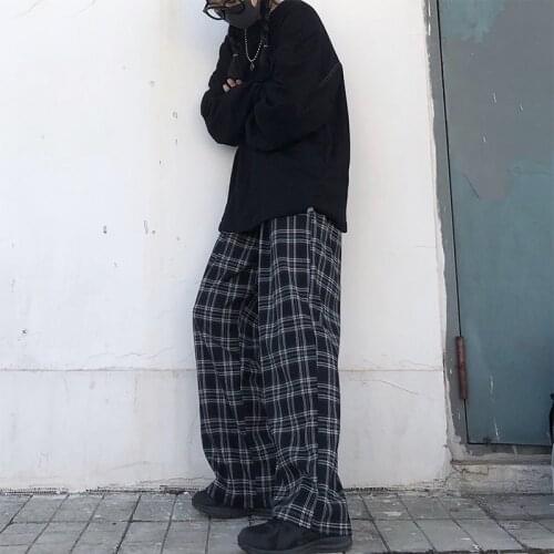 GOOHOJIO 2020 New Hot Sale Vintage Pants Couple Harajuku Lattice Long Trouser Women All-match High Waist Pants Women Streetwear