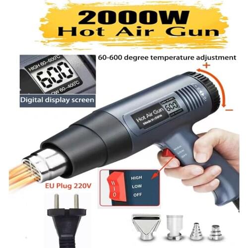 2000W Heat Gun Professional Hot Air Gun 2 Modes Adjustable Temperature 4 Nozzles for DIY Stripping Paint Shrinking PVC and Home