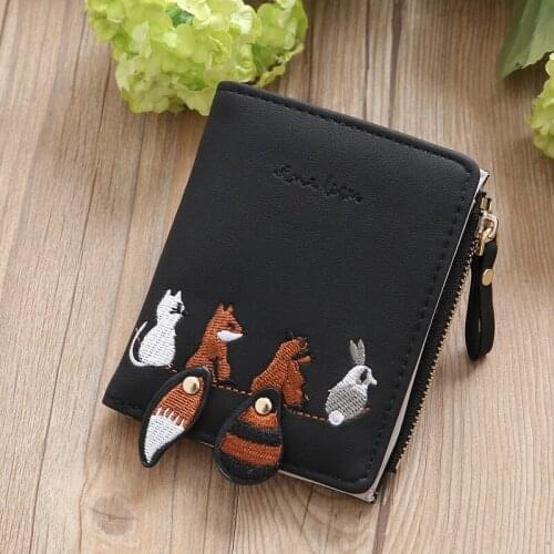 Squirrel New Womens Short Student Wallet Korean Lovely Small 2 Folding Mini Tide Personality Coin Purse Leather Cute Wallet