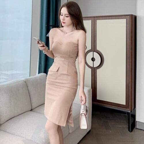 New arrival fashion summer temperament party night club bodycon dress women elegant strapless sexy ladies wild pencil dress