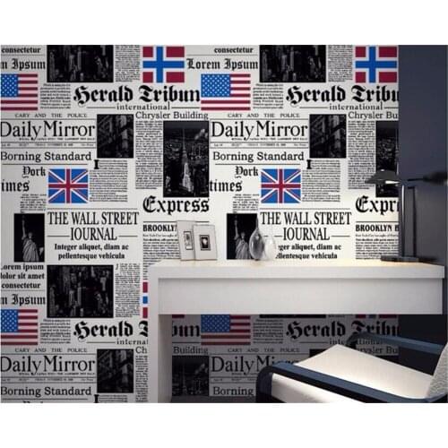 Beibehang wallpaper Simple personality American newspaper English letters wallpaper bar cafe restaurant wallpaper for walls 3 D