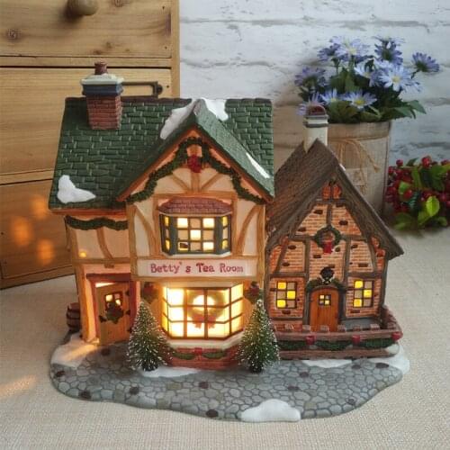 Owell Ceramic Hand Painted Night Light House Building Scene Crafts Handcrafts Modern Home Furnishing Living Room Ornaments Gift