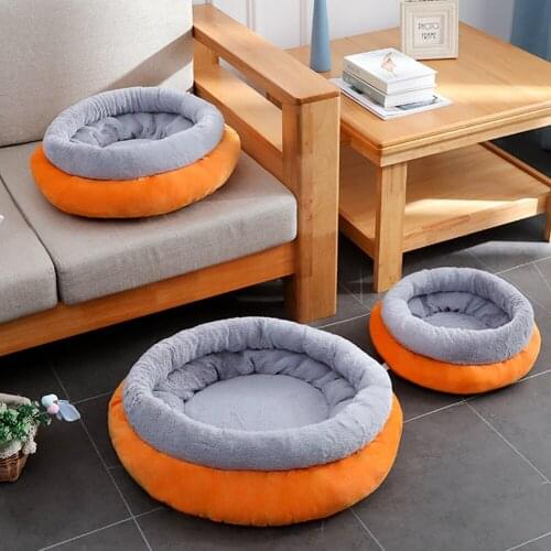 Plush Dog Kennel Round Pet Bed Soft Warm Puppy Deep Sleeping Sofa Cushion Winter Cat Beds Mat Chihuahua Kitten House
