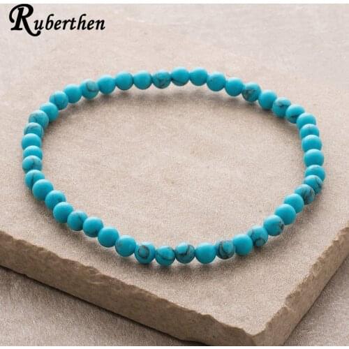 Ruberthen Tuquoise Bracelet 4 mm Natural Howlite Beads Bracelet Mini Gem Stone Energy Bracelet