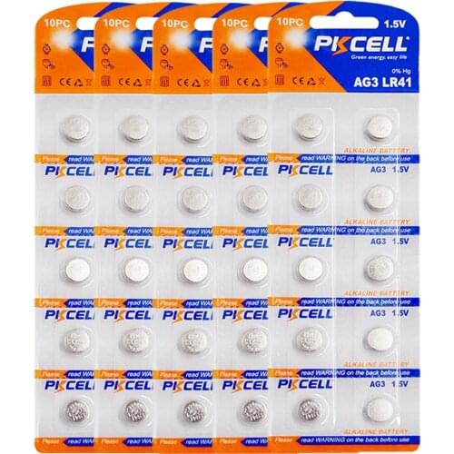 50 PCS 1.5V AG3 Button Battery LR41 Alkaline Button Coin Cell 5 Cards for Watches Cameras Calculators Toys