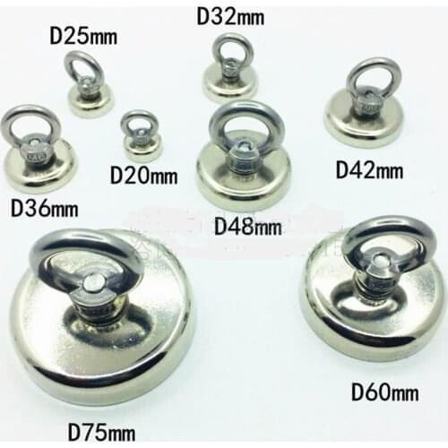 Strong Powerful Round Neodymium Magnet Hook Salvage Magnet Sea Fishing Equipment Holder Pulling Mounting Pot With Ring