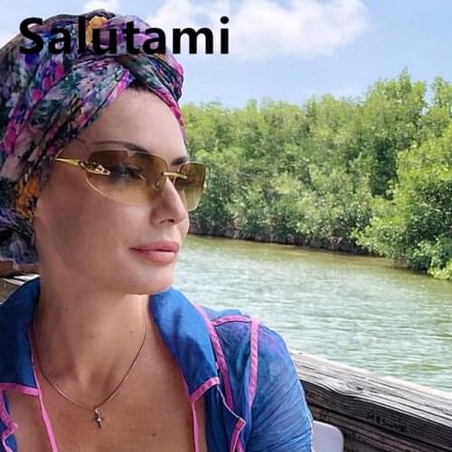 2021 New Luxury Brand Alloy Rimless Leopard Sunglasses For Women Vintage Gradient Square Sun Glasses Men Retro Uv400 Pilot Shade