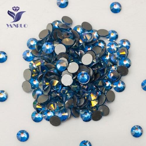 YANRUO 2058NoHF Light Sapphire AB Flat Back Rhinestones Non Hot-Fix Glue On Glass Crystal Shoes Rhinestones Stones For Clothes