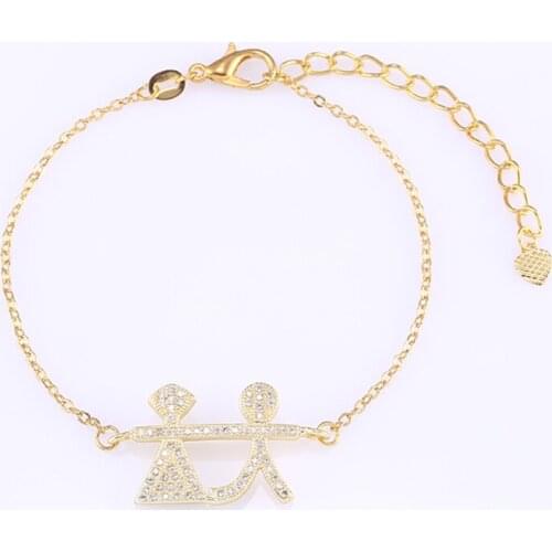 Three Colors Micro Pave Cubic Zirconia Boy And Girl Connector Bracelet Fit Girlfriend Gift Jewelry Making DIY Brass Metal Bijoux