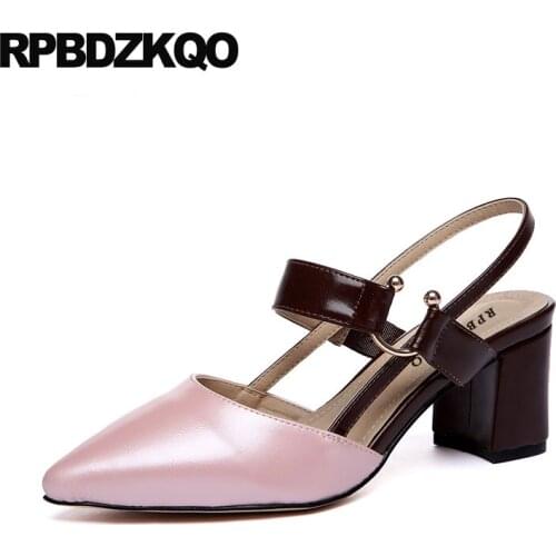Block Pumps Chunky Famous Brand Designer Sandals Women Luxury 2019 Rose Gold Closed Toe Slingback Square Shoes Pointed Elegant