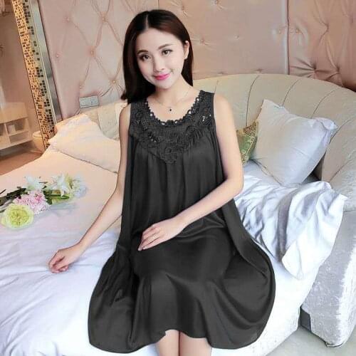 Cozy Women Silk Night Dress Home Clothes Leisure Wear Pajamas Nightgown Floral Lace Sleepwear Dresses