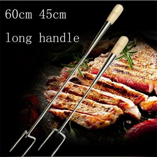 Long wooden handle stainless steel fork chicken duck goose soup big hooks fish meat beef BBQ Wood carbon Kitchen Outdoor Tools