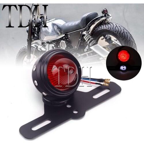 Motorcycle Custom Retro LED Tail Light w/ License Number Plate Bracket For Harley Bobber Yamaha BMW Honda Suzuki Stop Brake Lamp