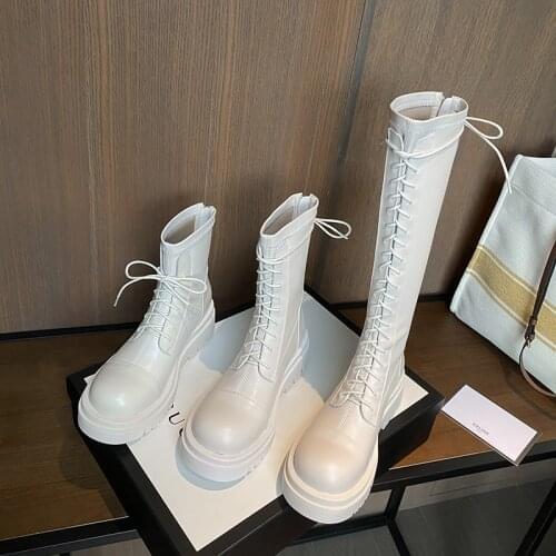 SKLFGXZY Motorcycle Women Front Lace Up Casual Ankle Genuine Leather Boots Autumn Black High Heel Shoes