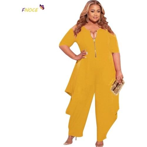 FNOCE L-5XL Overalls Women 2021 Wide Leg Female Jumpsuits Women Elegant Sexy Plus Size Fashion Zipper Womens Clothing Summer