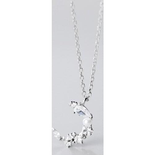 2020 New 925 Sterling Silver Moon Necklace for Women Elegant Statement Rhinestone Pendant Necklaces Women Fashion Silver Jewelry