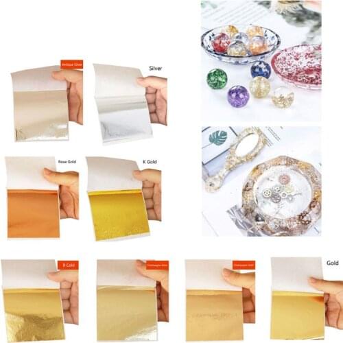 100Pcs Imitation Gold Sliver Copper Foil Papers Leaf Leaves Sheets Foil Paper Gilding Craft Resin Jewelry Making Filling