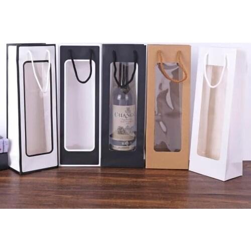 100pcs/lot 8 Colors Kraft paper single red wine bag window transparent rectangular gift bag flower tote bag 12.5cmx8.5cmx35cm