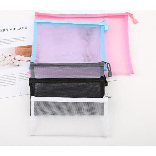 12PCS A4 A5 Double Pocket Pencil Case Nylon Mesh Document File Zipper Bag Large Capacity Storage Pouch School Office Supplies