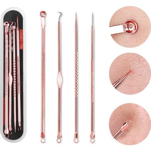 4PCS Acne Blackhead Comedone Black Spot Pimple Blemish Remover Skin Care Women Beauty Acne Treatment Pore Cleanser Needle Hook