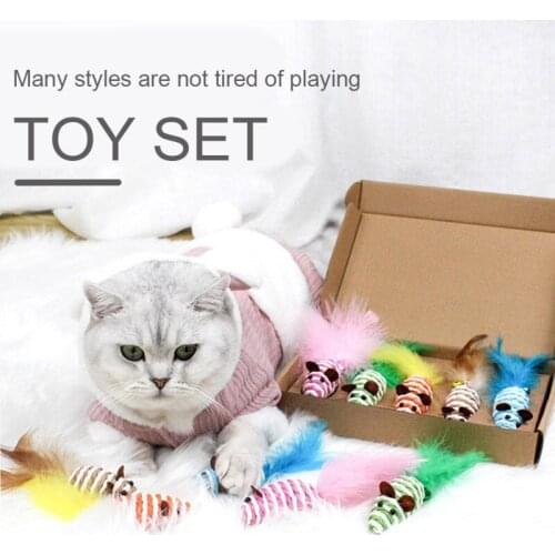 5 Style 1 Set Pet Supplies Interactive Cat Toys Stick Feather Bell Ball Sisal Little Mouse Pet Toys Random Colors