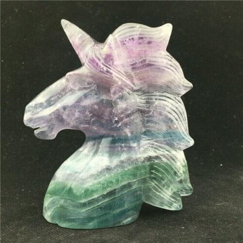580g natural sharphead fluorite quartz hand-carved crystal unicorn skull healing gift