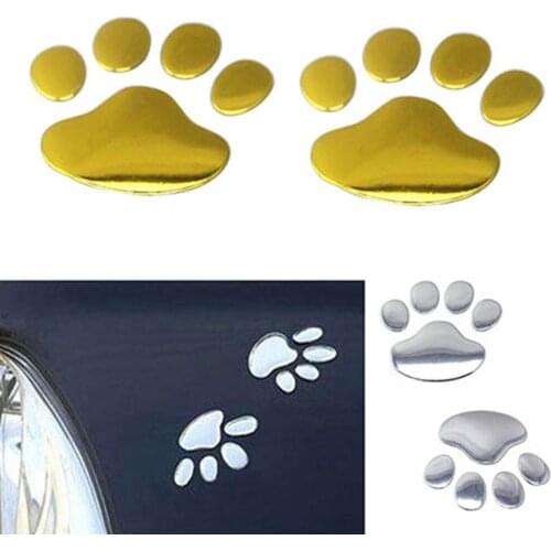75% Dropshipping!! 3D Car Silver/Gold ST Window Bumper Body Sticker Panda Dog Cute Paw Footprint