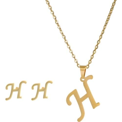 Large Classic Letter Chain Necklace Stud Earrings for Women Dainty Capital Letter Pendants Golden Jewelry A to Z