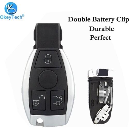 OkeyTech Keyless Car Smart Key Card Shell with Insert Uncut Blade 3 3+1 Button Fob Case Cover for Mercedes Benz 2 Battery Holder