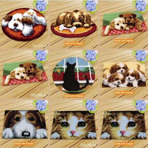 Diy Needlework Mat Embroidery 3D Cat Dog Latch Hook Kussen Bloem Kit Almofadas Smyrna Knooppakket Klink Haak Kleed Bloemen Kits