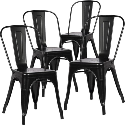 A Set of 4 Classic Metal Industrial Dining Lunch Chair Kitchen Cafe Bistro outdoor Wedding Party Comfortable Vintage Seat(Black)