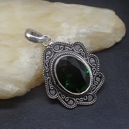 Gemstonefactory Jewelry Big Promotion 925 Silver Vintage Fashion Green Topaz Women Ladies Gifts Necklace Pendant 1129