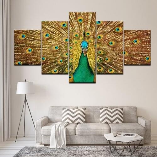 Canvas Painting Beautiful Green Peacock 5 Pieces Wall Art Painting Modular Wallpapers Poster Print for living room Home Decor