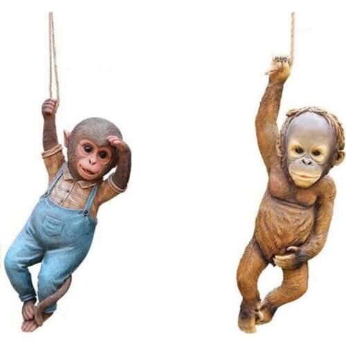 Creative Simulation Monkey Art Sculpture Lifting Rope Animal Statue Resin Craft Outdoor Garden Decoration Courtyard Tree Pendant