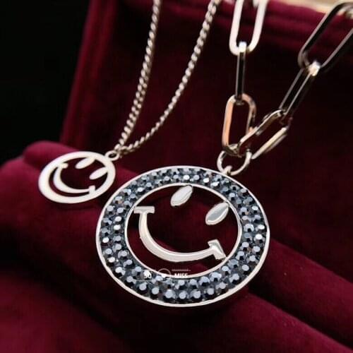 Fashion Crystal Smile Pendant Necklace Double Layered Wearing Necklace Hot Sale Sweet Honey
