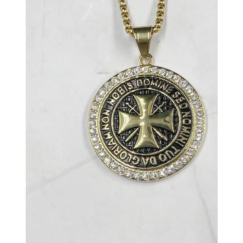 Mens 316L Stainless Steel Maltese cross Necklace Vintage Knights Templar Pendant Round Templar Black maltese Symbol Pendants