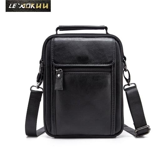 Genuine Leather Male Fashion Casual Design Satchel Messenger Shoulder Strap Bag 8" College School Tote Tablet Pouch Men 9807