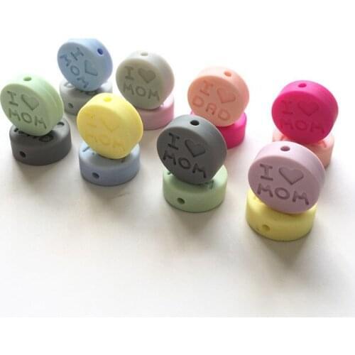 NEW Arrival Silicone Beads "I Love Mom" Teething Beads For Baby Teeth Pacifier Clip Making Food Grade 50pcs Silicone Beads