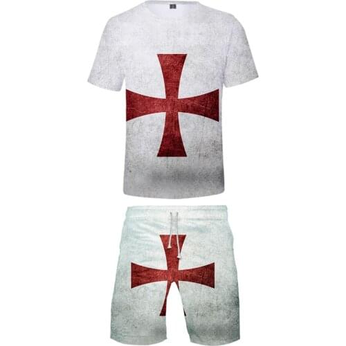 New 3D Knight Templars T-shirt and shorts beach pants suits Men/Women Summer Suit Hot Knight Cross Mark Men White Clothes