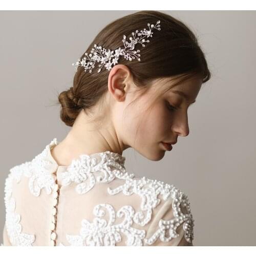 Romantic Sweetheart Bridal Headdress Alloy Crystal Rhinestone Pearl Hair Comb for Wedding Perform Studio Travel Photo O375