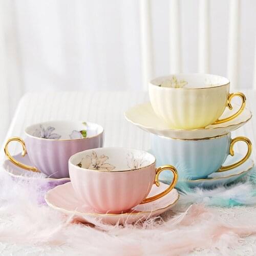Solid Color Ceramic Coffee Cup Saucer Macaron Color Modern Simple Cups Porcelain Teacup Saucers Handmade Ceramic Cup Handle