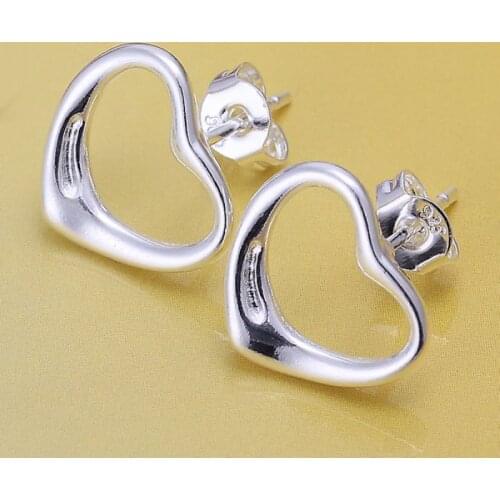 Wholesale hot lovely fashion high quality silver color stud heart party Earring Jewelry women wedding free shipping E099