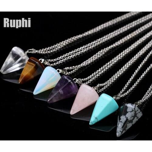 Natural faceted bullet head crystal stone hexagonal pendant necklace Jewelry